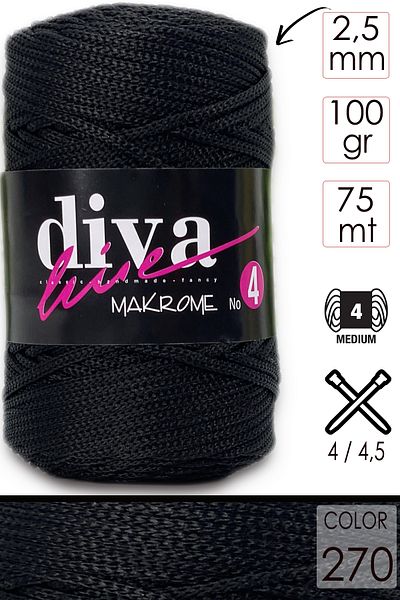 Diva İplik Diva Line Diva Macrame Σχοινί Χοντρό (NO:4) 270 Μαύρο