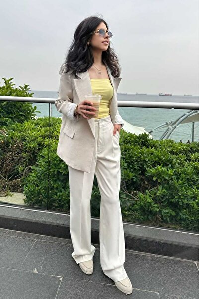 thesunfyre ЖІНОЧІ Штани-палаццо з високою талією, кнопками, кишенями та широким кроєм