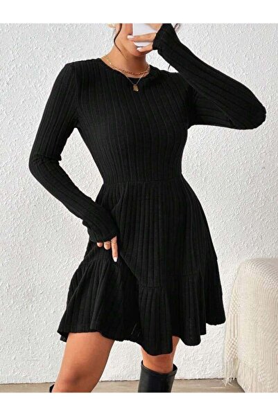 Genel Markalar Kadın Uzun Kollu Bisiklet Yaka Kemersiz Eteği Pileli şardonlu ...