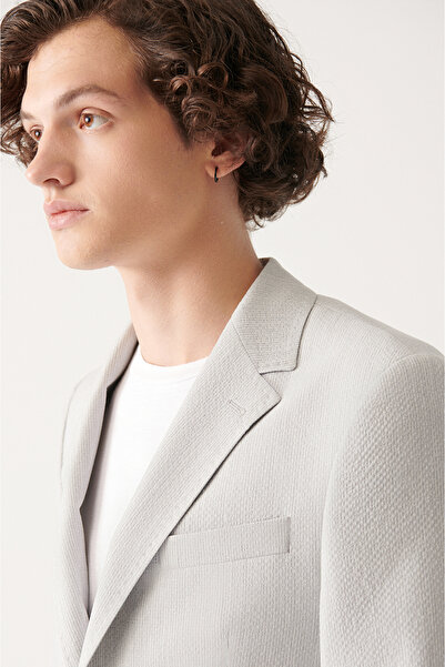 Avva Erkek Gri Gofre Dokulu Astarsız Çift Yırtmaçlı Ceket A31Y4028