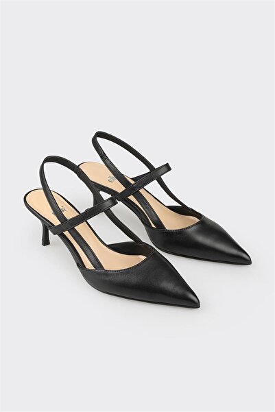 Elle Shoes Siyah Deri Kadın Topuklu Ayakkabı