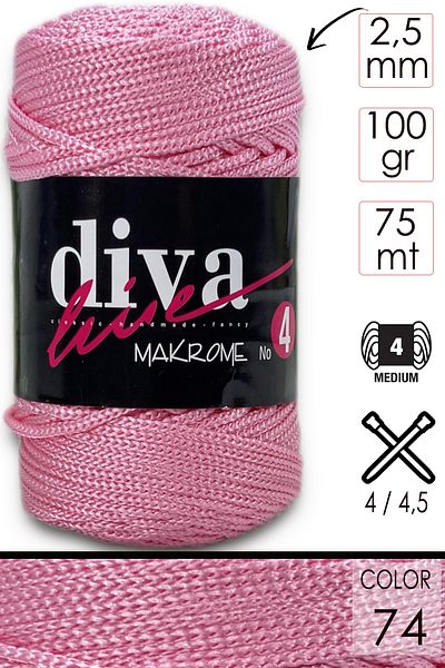 Diva İplik Diva Macrame Thread Thick (NO:4) 074 Rose Pink.