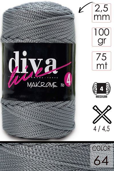Diva İplik Παπούτσια Diva Macrame 4 - 64 Dark Grey Thread Thick