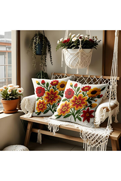 ALAMODECOR Панч вишивка візерунок двосторонній цифровий друк жовтий помаранчевий колір маргаритка візерунок 2-х подушковий чохол