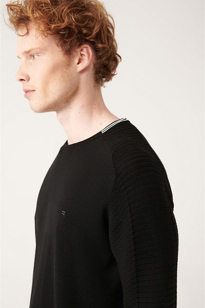 Avva Men's Black Crew Neck Soft Button Knitwear Sweater A31Y5108
