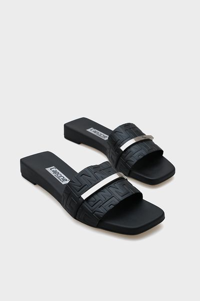 Capone Outfitters Mame Blunt Toe Metal Accessory Short Heeled Comfort Women's Slippers