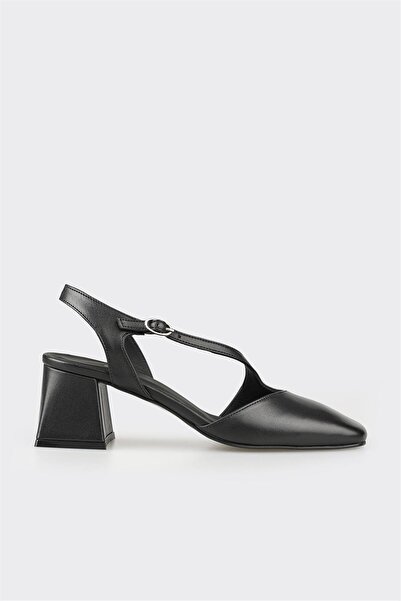 Elle Shoes Черни кожени дамски обувки на ток