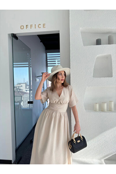 ruum fashions Κοντομάνικο μακρύ φόρεμα - Off White