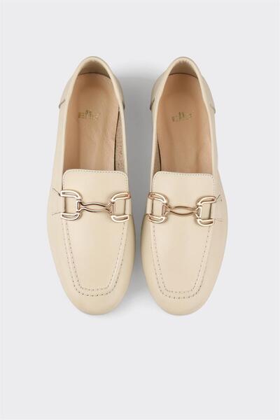 Elle Shoes Ekru Deri Kadın Loafer