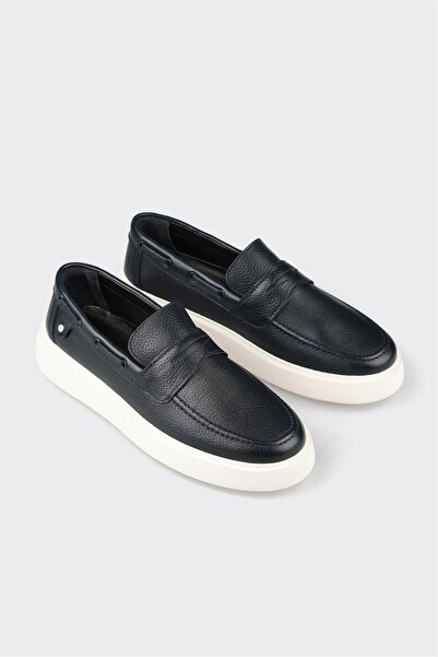 Elle Shoes Lacivert Deri Erkek Günlük Loafer