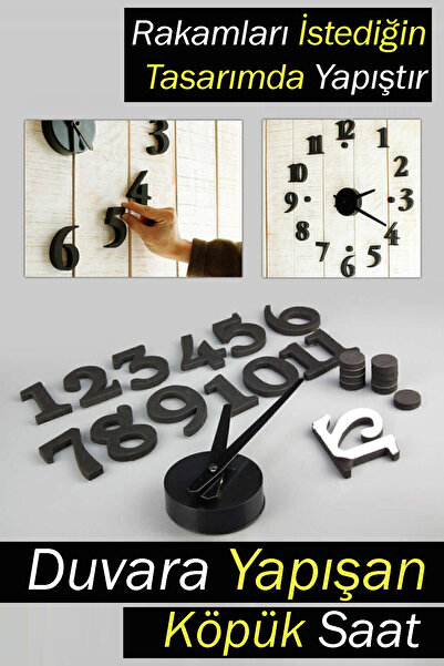 Bundera 3d Duvar Saati Duvara Yapışan Sticker Saat Kendinden Yapışkanlı Dekoratif Salon Mutfak Duvar Saati
