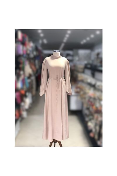 Bijutek Cream Satin Sleeves Elastic Special Occasion - Graduation Evening Dress