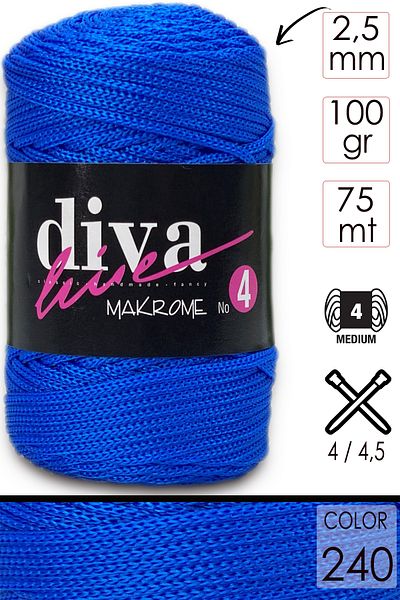 Diva İplik Diva Line Diva Macrame Thread Thick (no:4) 240 Parlıament Blue