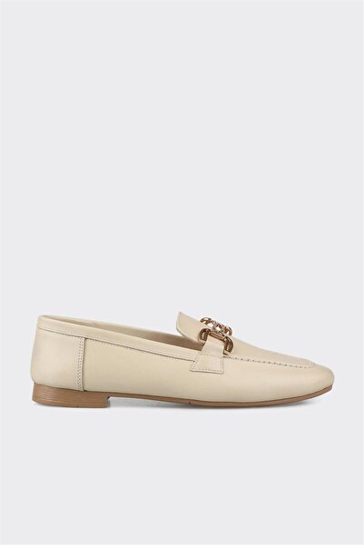Elle Shoes Ekru Deri Kadın Loafer