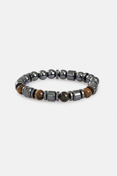 Avva Men's Anthracite Tiger's Eye Hematite Stone Bracelet A31y9666