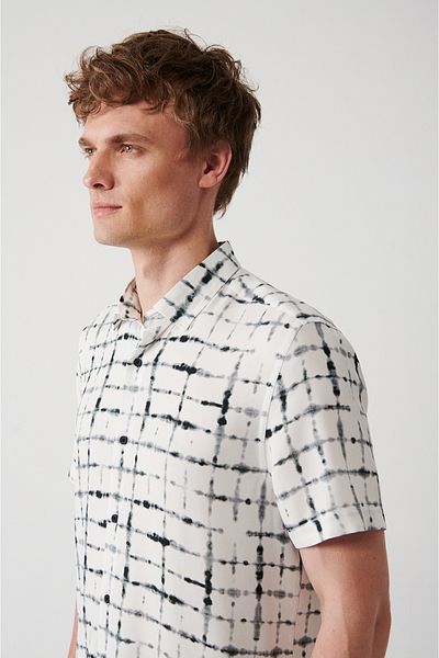 Avva Men's White Soft Button Patterned Short Sleeve Shirt A31Y2255