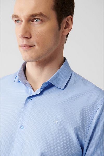 Avva Men's Blue Easy-Iron Classic Collar Dobby Shirt A31Y2068