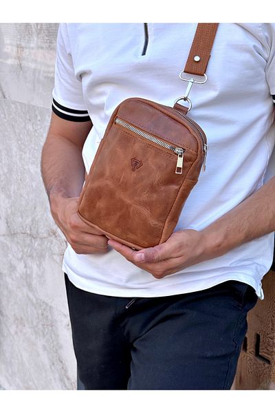 Fil Deri Genuine Leather Strap Zippered Crossbody Crossbody Bag 1008