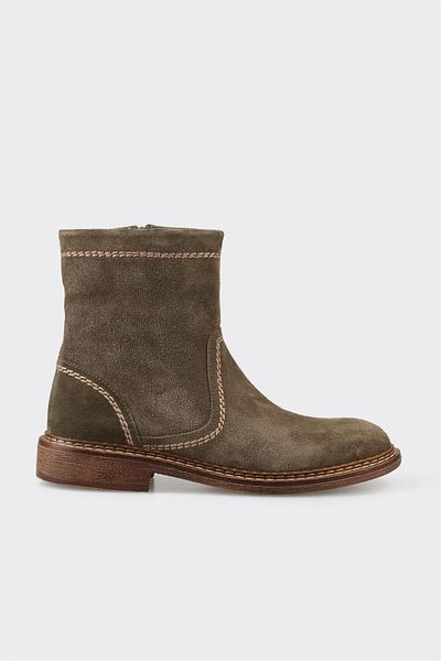 Elle Shoes Khaki Leather Women's Casual Boots
