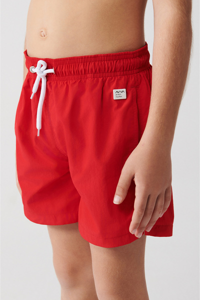 Avva Rote, schnell trocknende, einfarbige Badehose für Herren in Standardgröße mit spezieller Tragetasche für Kinder, Badeshorts A31y3810