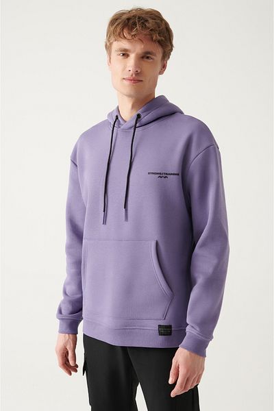 Avva Men's Lilac Hooded Printed Sweatshirt A31Y1301