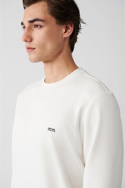Avva Herren-Sweatshirt aus Ecru-Interlock-Stoff mit Rundhalsausschnitt A31y1201