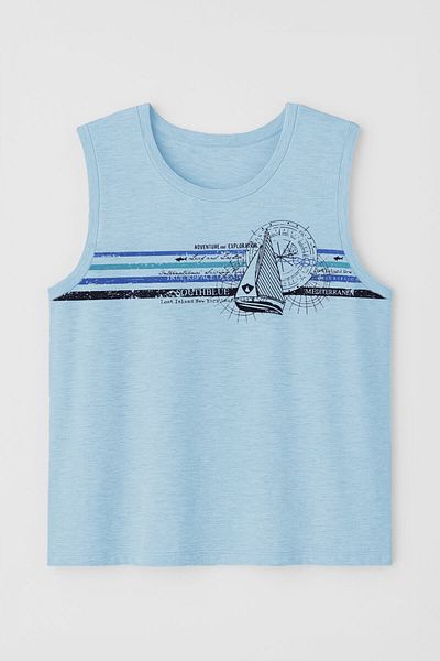 MARKAPIA Ανδρικό μπλουζάκι με στάμπα Sailboat 100% βαμβακερό αμάνικο
