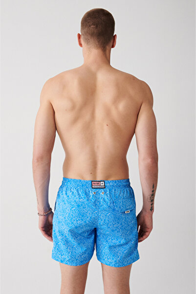 Avva Modré pánské plavky s květinovým potiskem – rychleschnoucí, se speciální taškou na přenášení, standardní velikost A31Y3809
