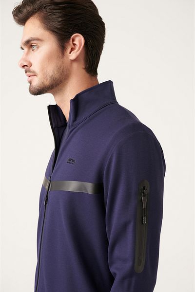 Avva Ανδρικό φούτερ με στάμπα γιακά από ύφασμα Navy Blue Interlock A31y1203