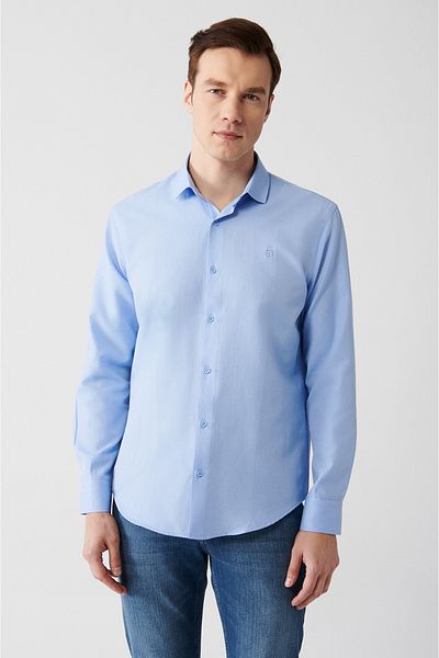 Avva Men's Blue Easy-Iron Classic Collar Dobby Shirt A31Y2068