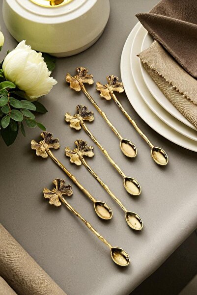 CHANCE GİFT 12 Pcs Butterfly Model Spoon Gold Plated Tea and Coffee Spoon Butterfly Figure Presentation Spoon