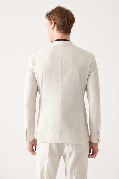 Avva Erkek Açık Gri Gofre Dokulu Astarsız Çift Yırtmaçlı Ceket A31Y4012