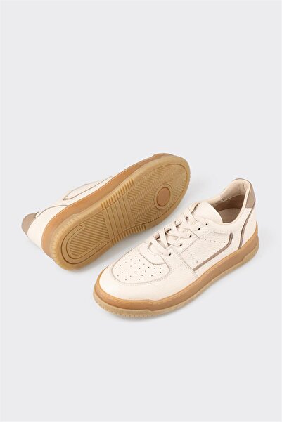 Elle Shoes Ecru Leather Women's Sports Shoes