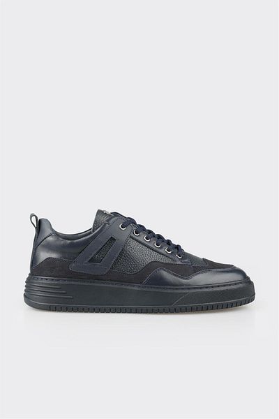 Elle Shoes Navy Blue Leather Men's Sports Shoes