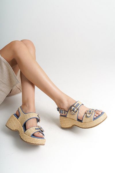 Capone Outfitters Genuine Leather - Straw Sole Double Buckle Comfort Women's Sandals