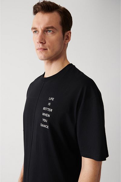 Avva Men's Black 100% Cotton Crew Neck Printed T-Shirt A31Y1178