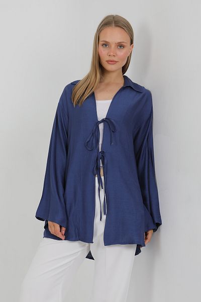 PASTELASTORE Kimono de damă din țesătură naturală de viscoză, cu buzunare și șireturi 1167 – model ușor, fluid, fluid, de vară