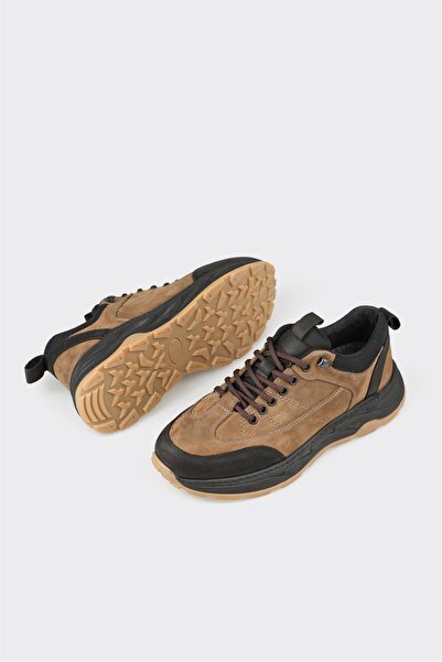Elle Shoes Bej Deri Erkek Spor Ayakkabı