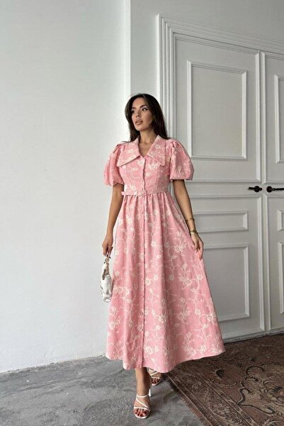 Genel Markalar Pembe Bebe Yaka Balon Kollu Elbise