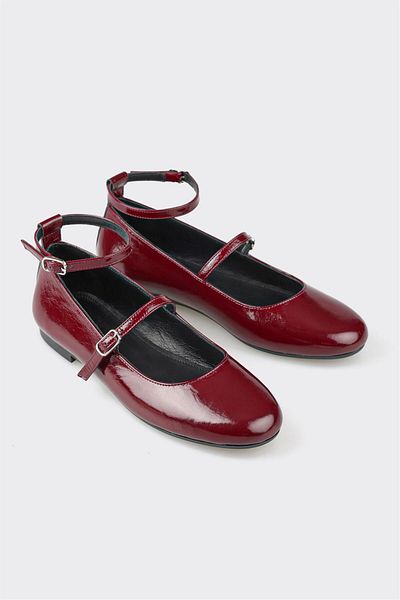 Elle Shoes Burgundy Leather Women's Ballerinas