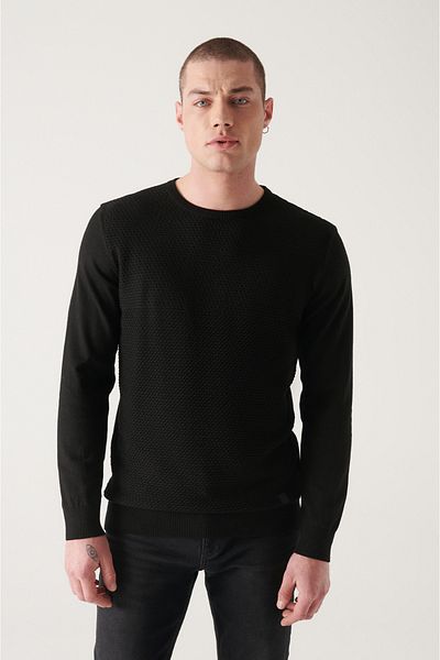 Avva Men's Black Crew Neck Cotton Knitwear Sweater A22Y5065