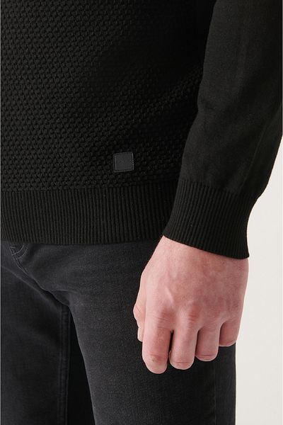Avva Men's Black Crew Neck Cotton Knitwear Sweater A22Y5065