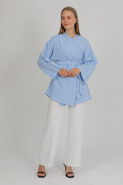 PASTELASTORE Kimono de vară pentru femei, 100% bumbac, cu buzunar, centură 1166 - țesătură naturală respirabilă