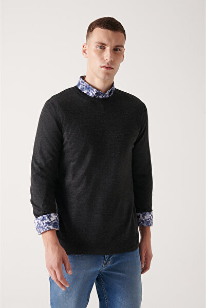 Avva Erkek Antrasit Bisiklet Yaka Yünlü Basic Triko Kazak A22Y5110