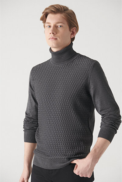 Avva Erkek Antrasit Tam Balıkçı Yaka Pamuklu Triko Kazak A22Y5100