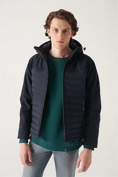 Avva Ανδρικό ελαφρύ παλτό με κουκούλα Navy Blue, αντιανεμικό, A22y6083