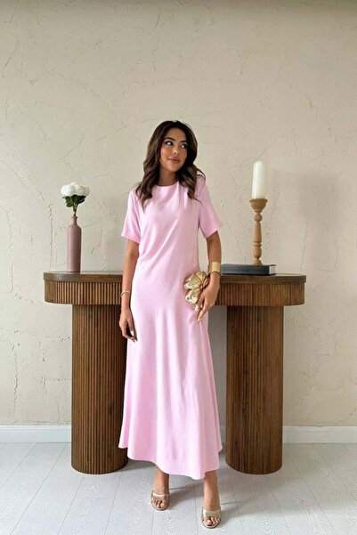 MİO Powder Pleated Crew Neck Dress