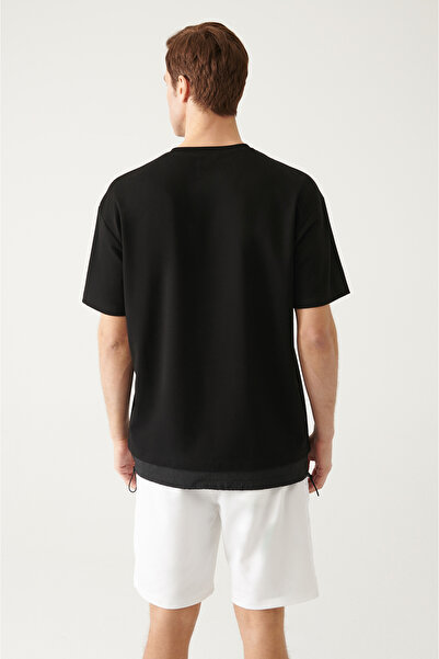 Avva Schwarzes Garni-T-Shirt aus Baumwolle mit Rundhalsausschnitt für Herren A31y1007