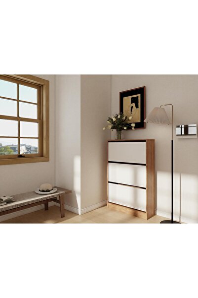 Masif Market Kisikoz Düşer Kapaklı Ayakkabılık Marbella Kiraz - Beyaz Renk