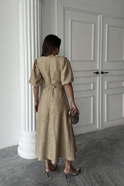 Silerra Rochie dublu cu centură strălucitoare aurie